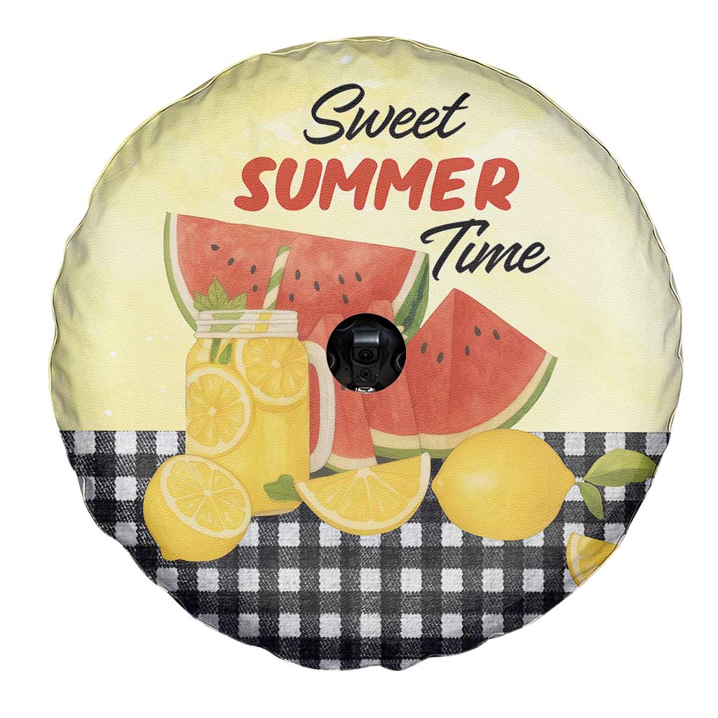 Sweet Summer Time Watermelon Lemon Mason Jar Gingham Spare Tire Cover Rustic Country Aesthetics TS02 Print Your Wear