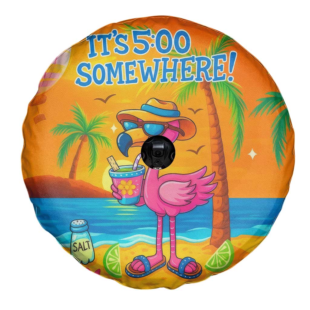 It’s 5 Somewhere Flamingo Tropical Beach Vacation Spare Tire Cover Oasis Summer Vibes TS02 Print Your Wear