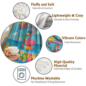 Welcome to Our Pool Floating Flamingo Tropical Throw Blanket Oasis Summer Vibes Beach Vacation TS02 Print Your Wear