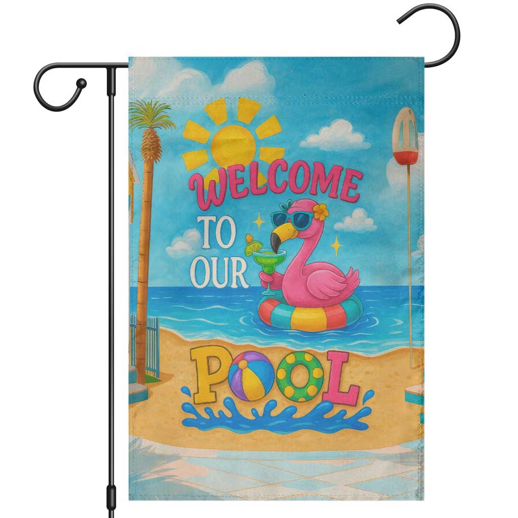 Welcome to Our Pool Floating Flamingo Tropical Garden Flag Oasis Summer Vibes Beach Vacation TS02 Tropical Blue Print Your Wear
