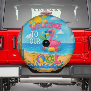 Welcome to Our Pool Floating Flamingo Tropical Spare Tire Cover Oasis Summer Vibes Beach Vacation TS02 Tropical Blue Print Your Wear