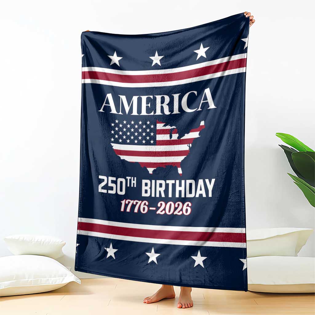America 250th Birthday 1776 2026 Patriotic USA Map Throw Blanket Red White Blue 4th of July Independence Celebration TS02 Print Your Wear