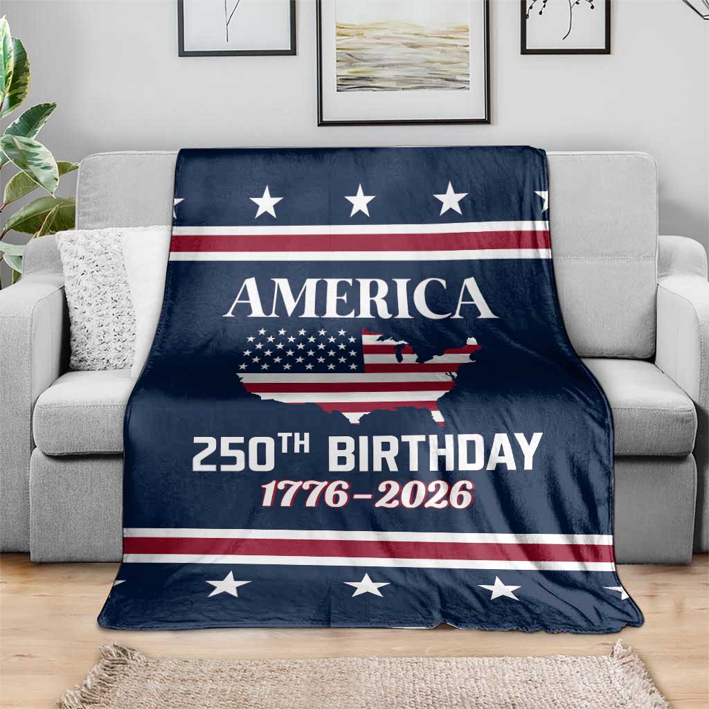 America 250th Birthday 1776 2026 Patriotic USA Map Throw Blanket Red White Blue 4th of July Independence Celebration TS02 Print Your Wear
