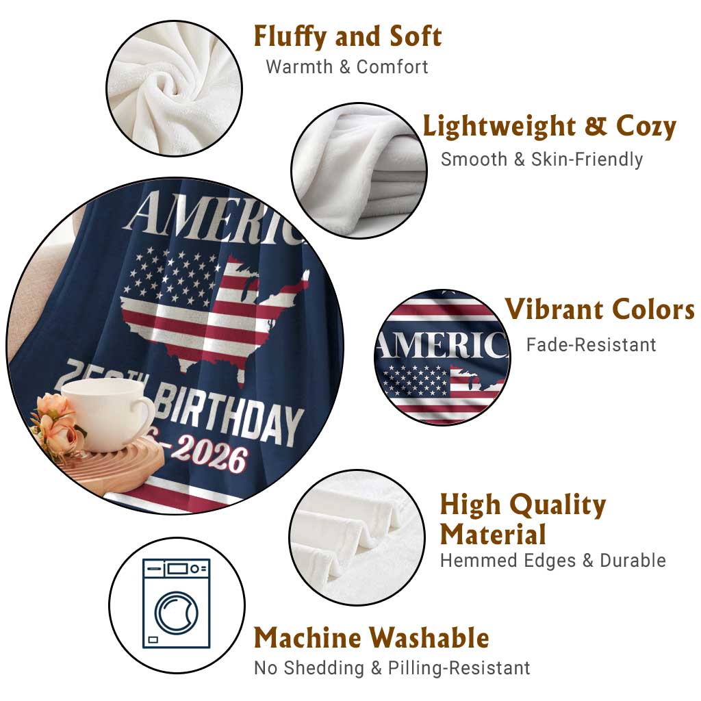 America 250th Birthday 1776 2026 Patriotic USA Map Throw Blanket Red White Blue 4th of July Independence Celebration TS02 Print Your Wear