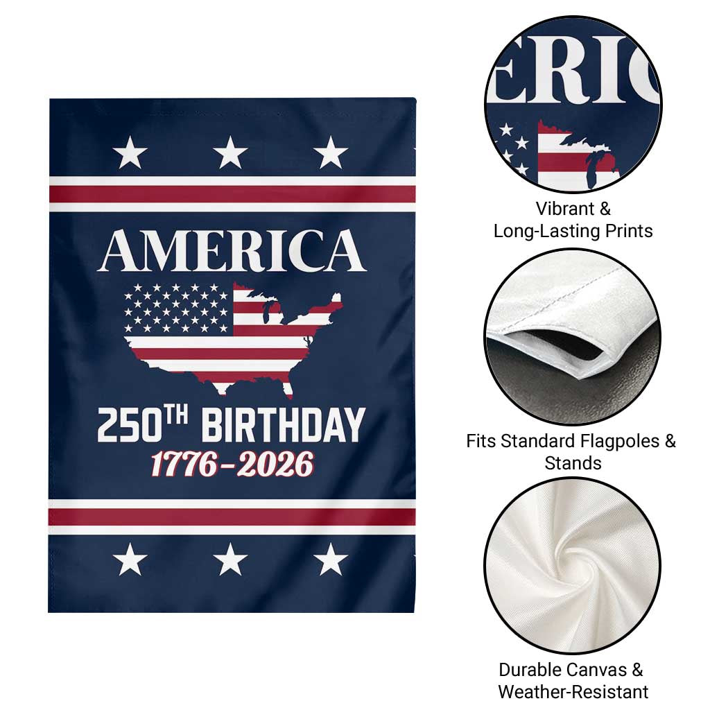 America 250th Birthday 1776 2026 Patriotic USA Map Garden Flag Red White Blue 4th of July Independence Celebration TS02 Print Your Wear
