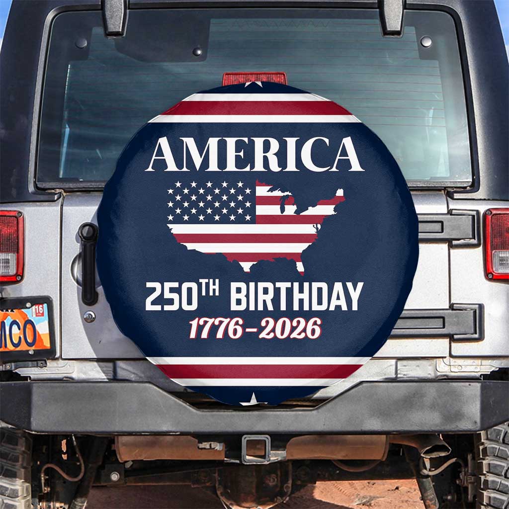 America 250th Birthday 1776 2026 Patriotic USA Map Spare Tire Cover Red White Blue 4th of July Independence Celebration TS02 No hole Navy Print Your Wear