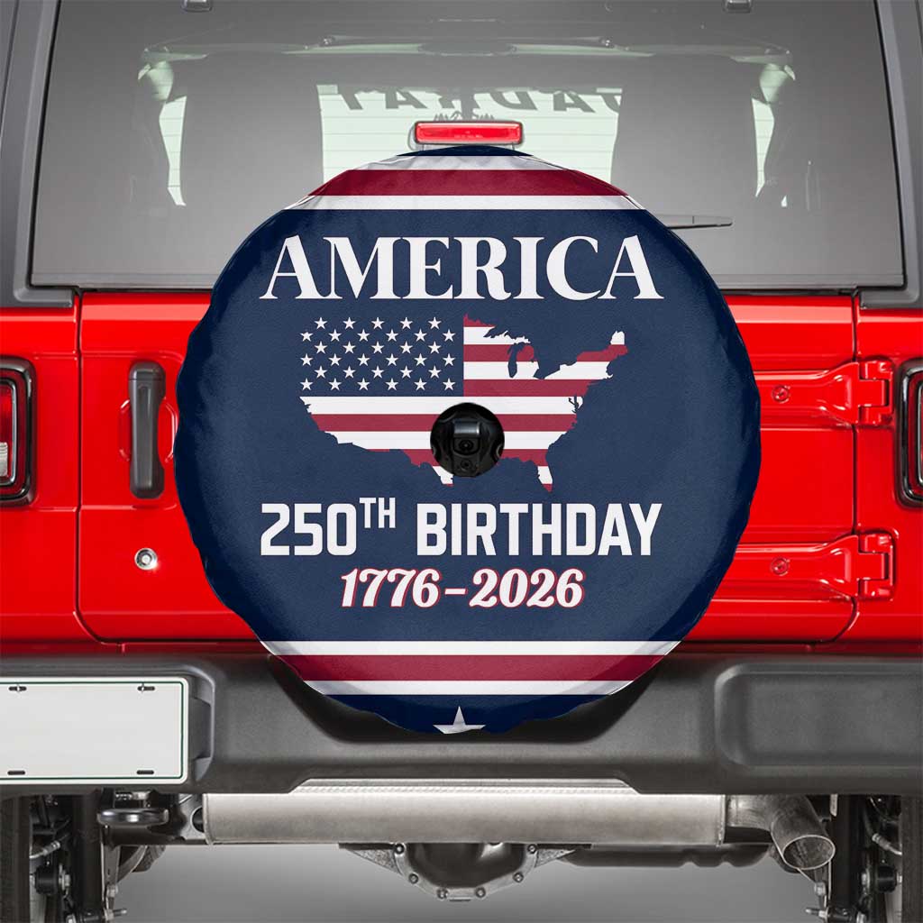 America 250th Birthday 1776 2026 Patriotic USA Map Spare Tire Cover Red White Blue 4th of July Independence Celebration TS02 Navy Print Your Wear