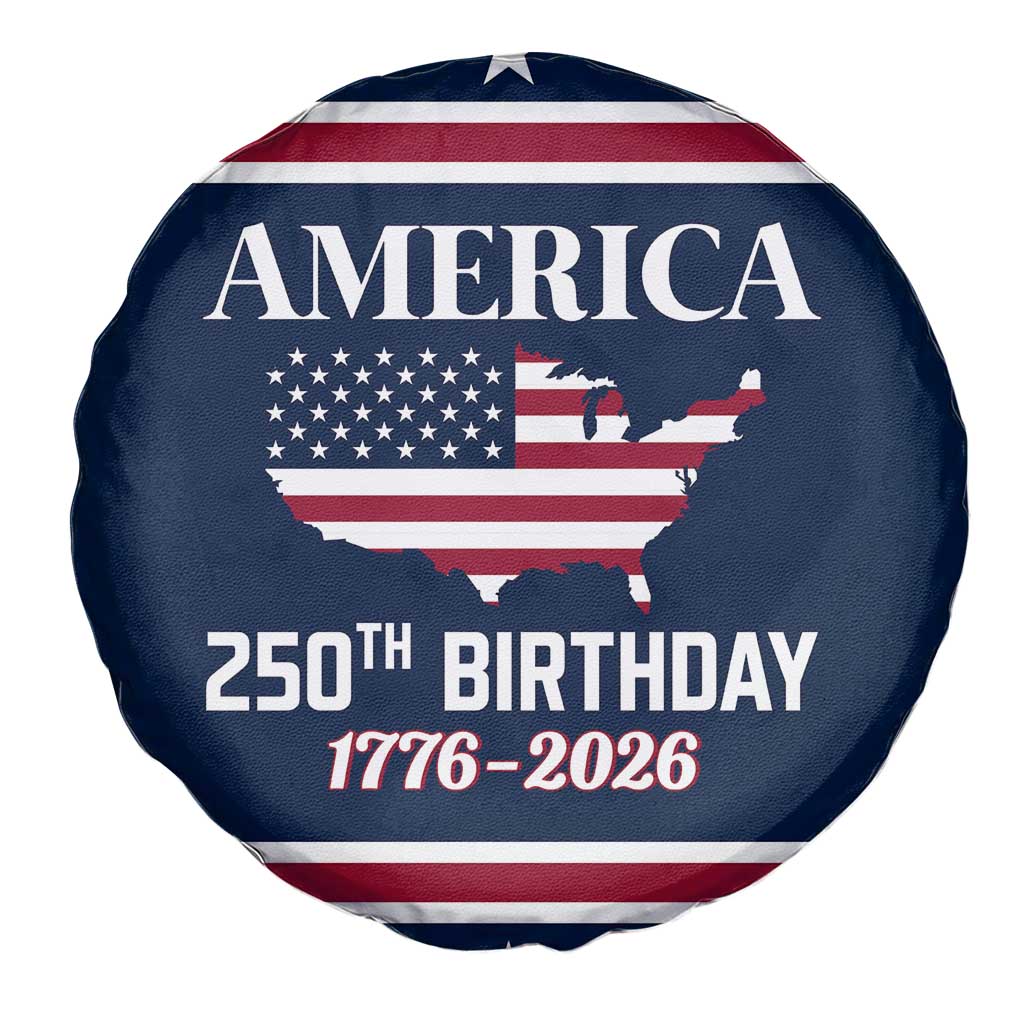 America 250th Birthday 1776 2026 Patriotic USA Map Spare Tire Cover Red White Blue 4th of July Independence Celebration TS02 Print Your Wear