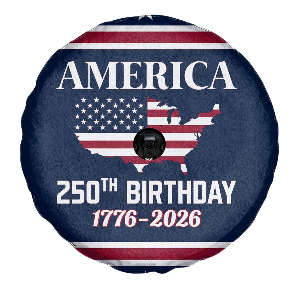 America 250th Birthday 1776 2026 Patriotic USA Map Spare Tire Cover Red White Blue 4th of July Independence Celebration TS02 Print Your Wear