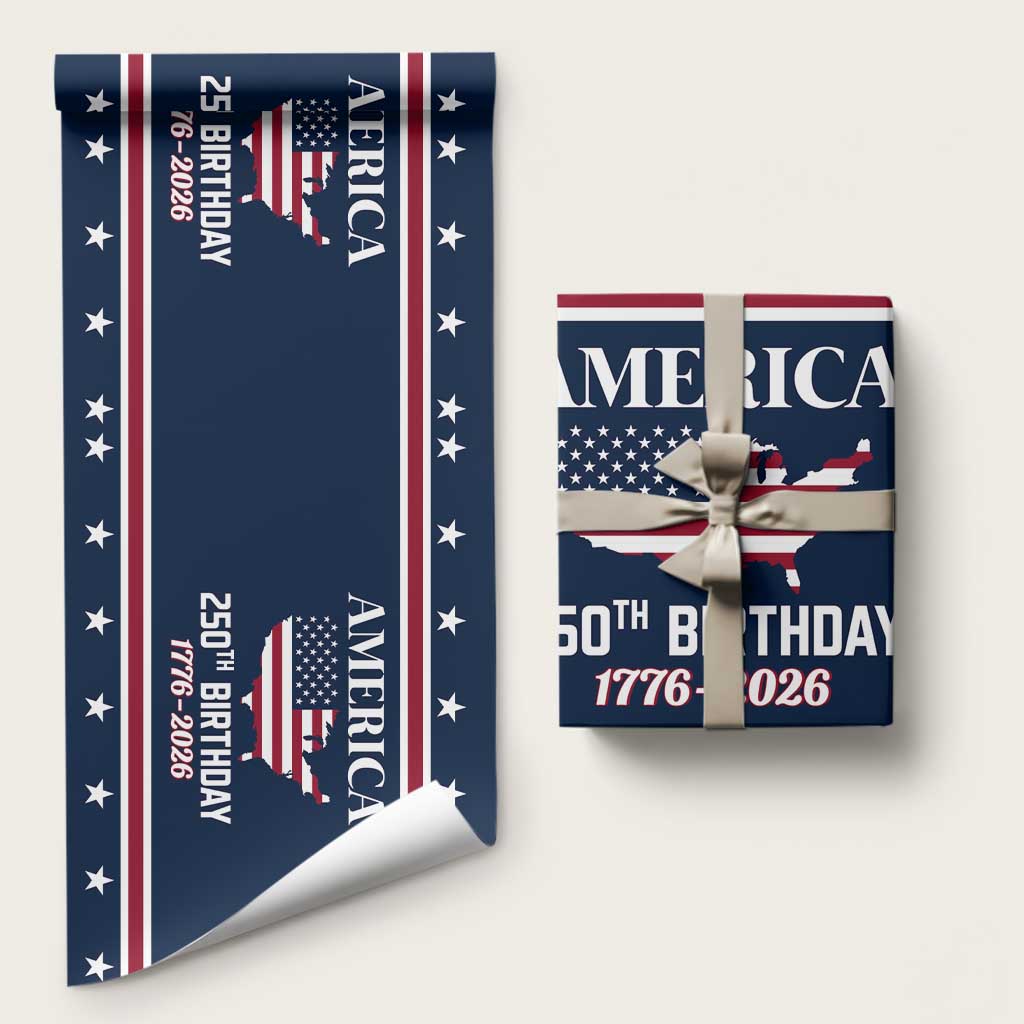 America 250th Birthday 1776 2026 Patriotic USA Map Wrapping Paper Roll Red White Blue 4th of July Independence Celebration TS02 Matte Navy Print Your Wear