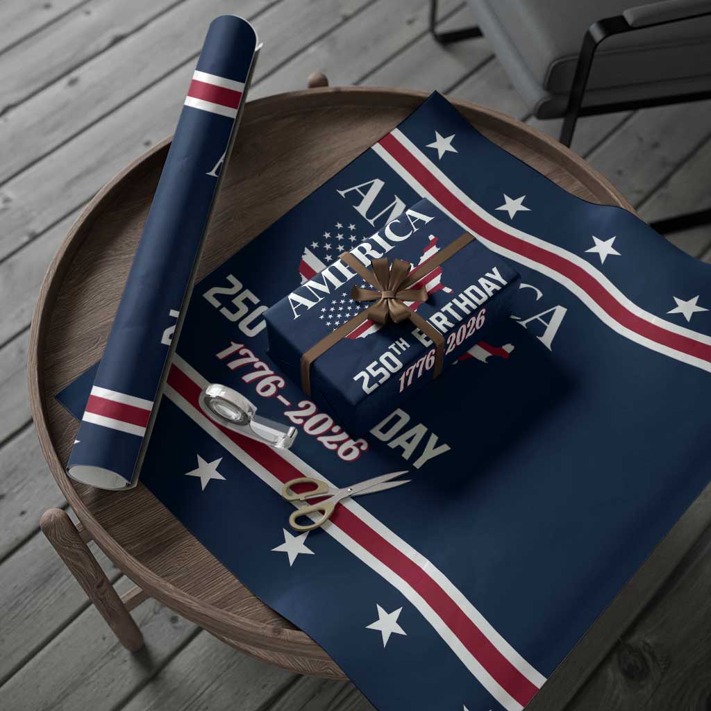 America 250th Birthday 1776 2026 Patriotic USA Map Wrapping Paper Roll Red White Blue 4th of July Independence Celebration TS02 Print Your Wear