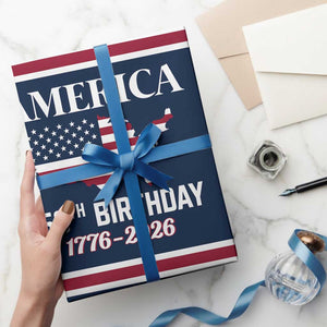 America 250th Birthday 1776 2026 Patriotic USA Map Wrapping Paper Roll Red White Blue 4th of July Independence Celebration TS02 Print Your Wear