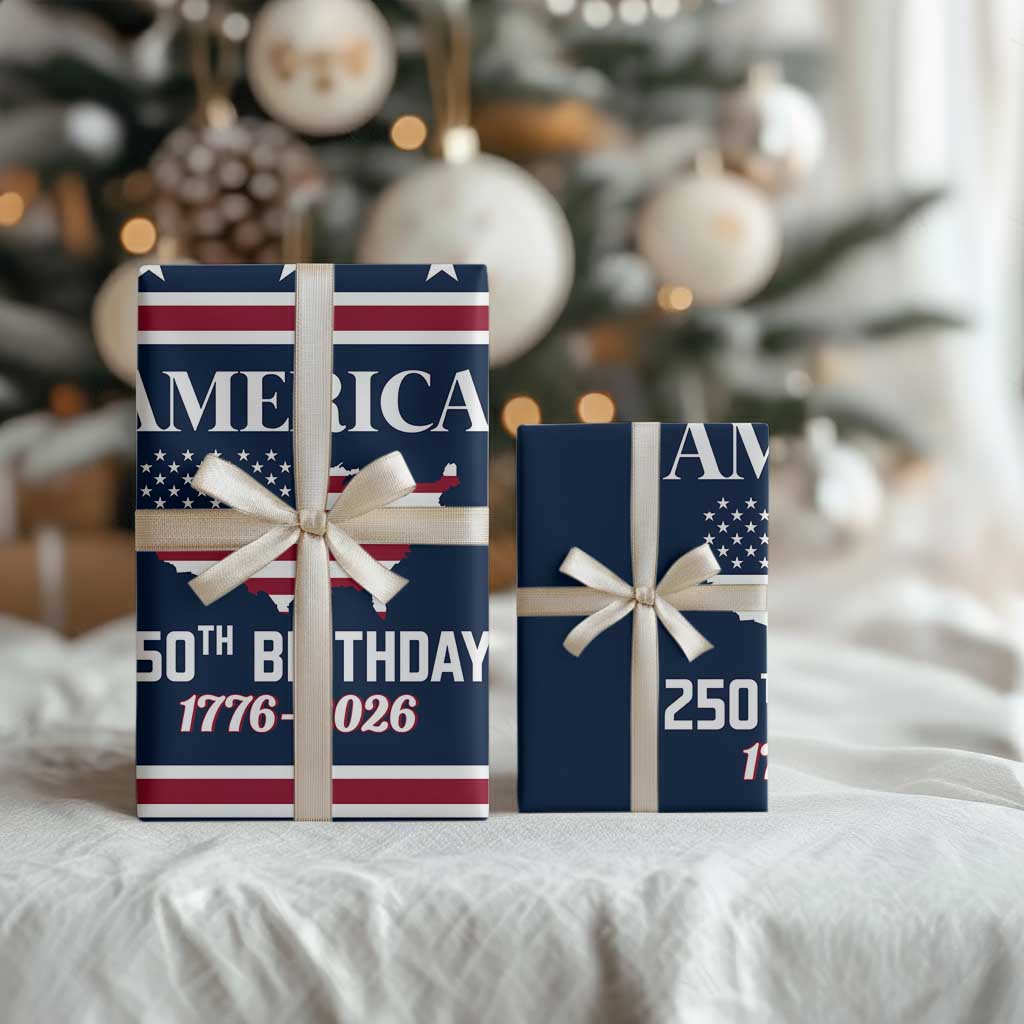 America 250th Birthday 1776 2026 Patriotic USA Map Wrapping Paper Roll Red White Blue 4th of July Independence Celebration TS02 Print Your Wear
