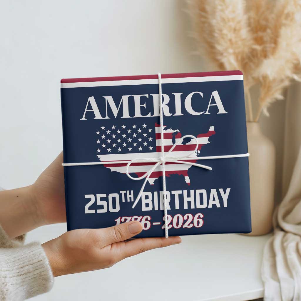 America 250th Birthday 1776 2026 Patriotic USA Map Wrapping Paper Roll Red White Blue 4th of July Independence Celebration TS02 Print Your Wear