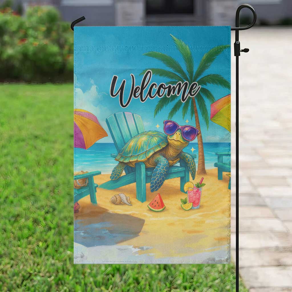 Welcome Beach Sea Turtle Relaxing in Chair Garden Flag Tropical Oasis Summer Vibes Vacation TS02 Print Your Wear