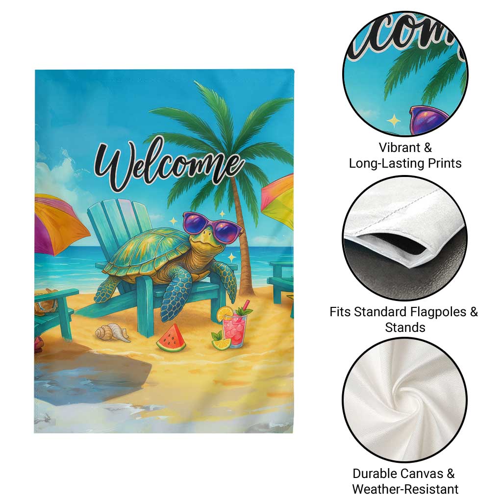 Welcome Beach Sea Turtle Relaxing in Chair Garden Flag Tropical Oasis Summer Vibes Vacation TS02 Print Your Wear