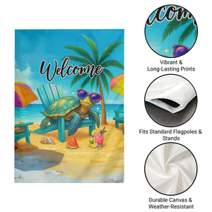 Welcome Beach Sea Turtle Relaxing in Chair Garden Flag Tropical Oasis Summer Vibes Vacation TS02 Print Your Wear
