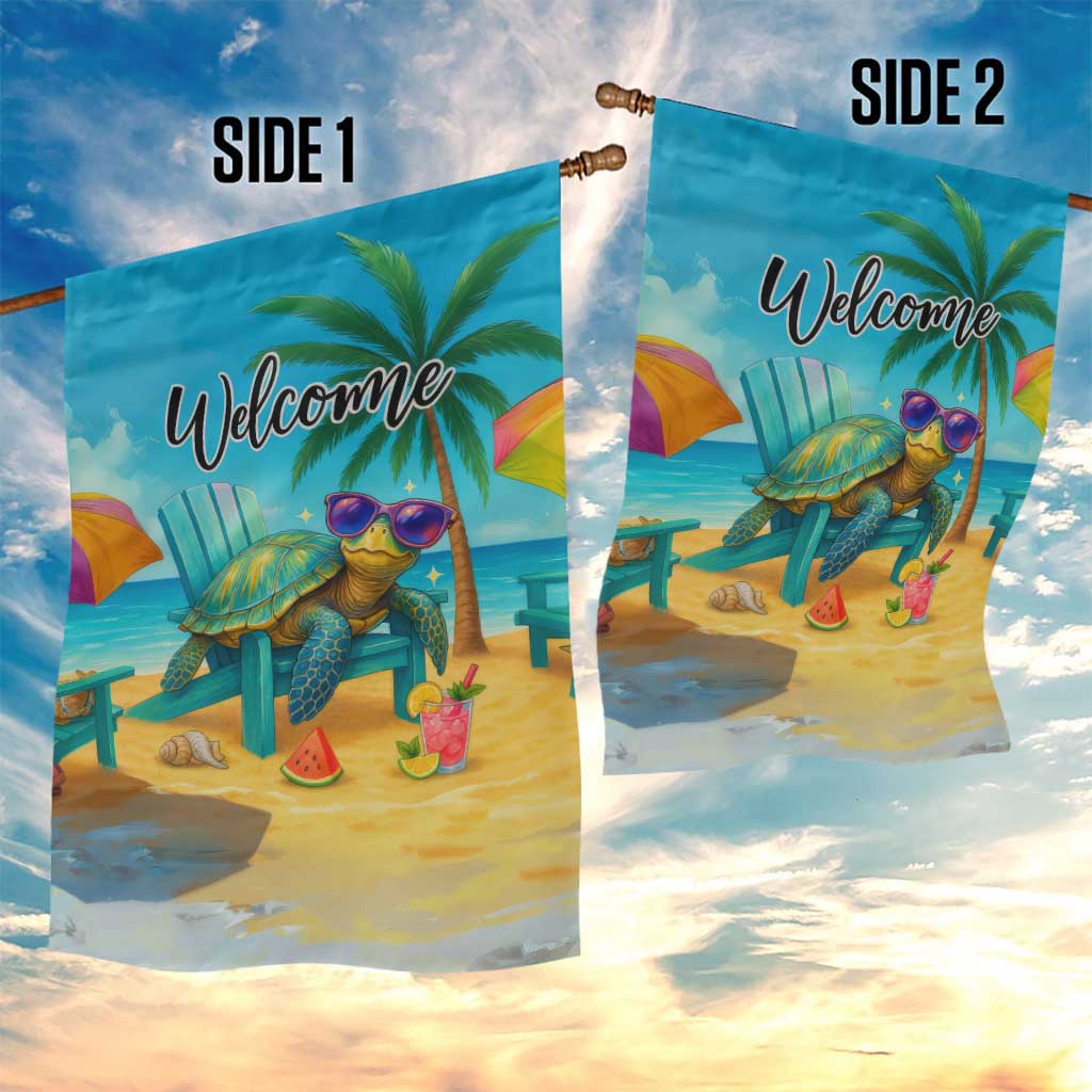 Welcome Beach Sea Turtle Relaxing in Chair Garden Flag Tropical Oasis Summer Vibes Vacation TS02 Print Your Wear
