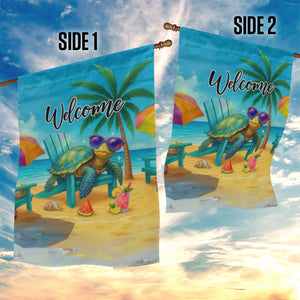 Welcome Beach Sea Turtle Relaxing in Chair Garden Flag Tropical Oasis Summer Vibes Vacation TS02 Print Your Wear
