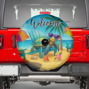 Welcome Beach Sea Turtle Relaxing in Chair Spare Tire Cover Tropical Oasis Summer Vibes Vacation TS02 Tropical Blue Print Your Wear
