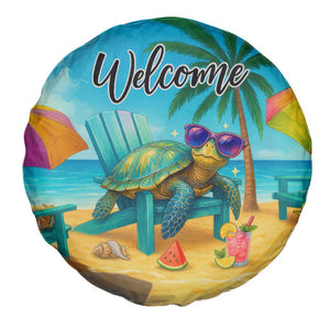 Welcome Beach Sea Turtle Relaxing in Chair Spare Tire Cover Tropical Oasis Summer Vibes Vacation TS02 Print Your Wear