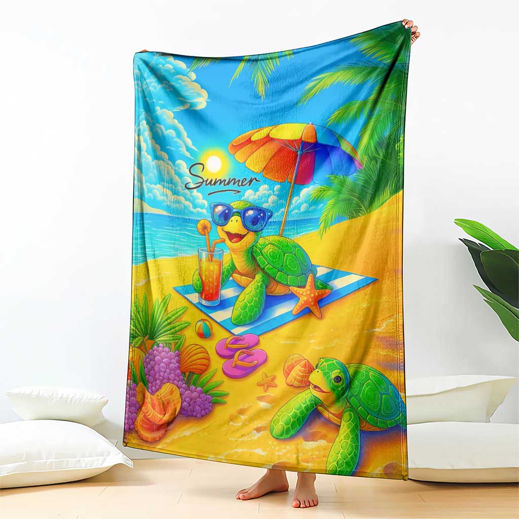 Summer Sea Turtle Drinking Cocktail Throw Blanket Beach Paradise Oasis Vacation