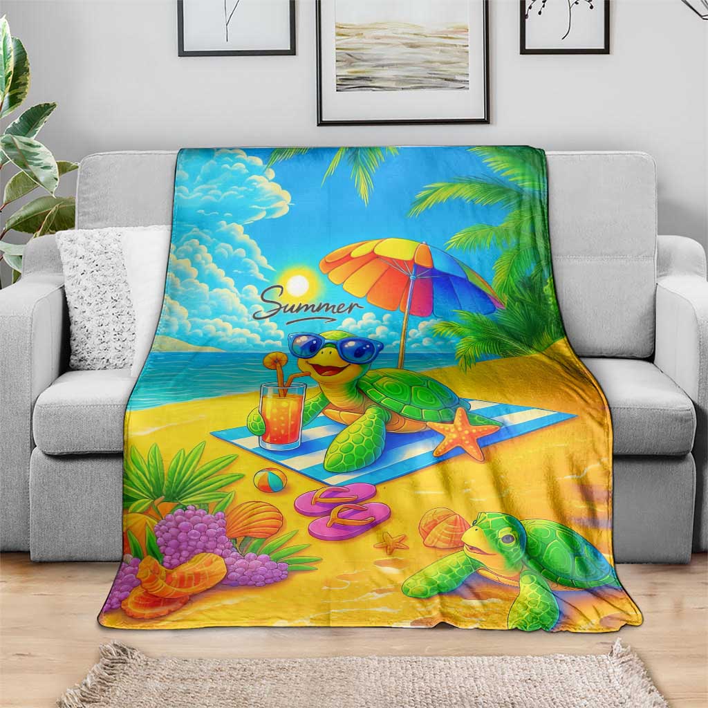 Summer Sea Turtle Drinking Cocktail Throw Blanket Beach Paradise Oasis Vacation