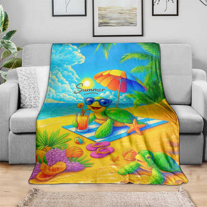 Summer Sea Turtle Drinking Cocktail Throw Blanket Beach Paradise Oasis Vacation