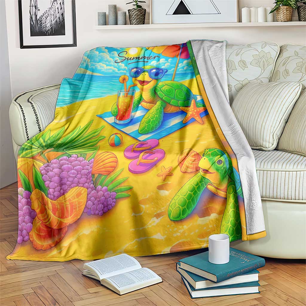 Summer Sea Turtle Drinking Cocktail Throw Blanket Beach Paradise Oasis Vacation