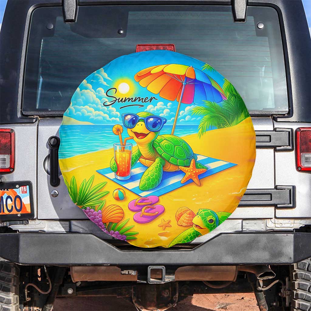 Summer Sea Turtle Drinking Cocktail Spare Tire Cover Beach Paradise Oasis Vacation TS02 No hole Tropical Blue Print Your Wear