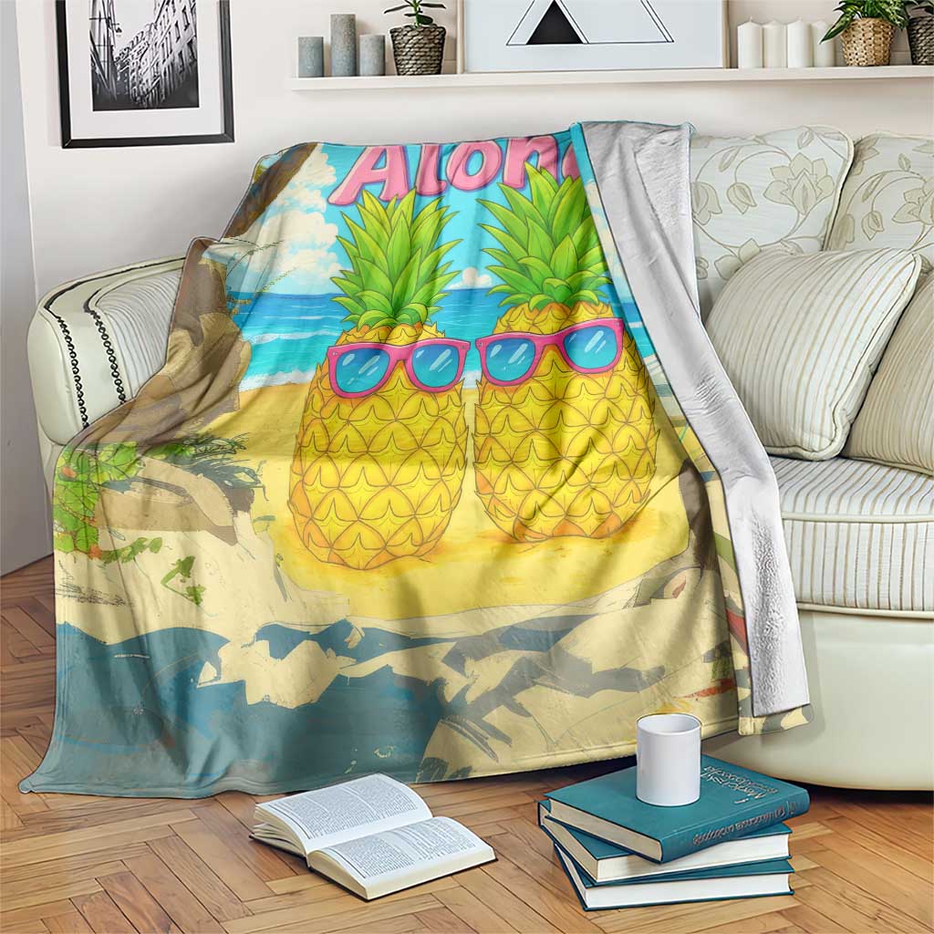 Aloha Sunglasses Pineapples Tropical Hawaii Throw Blanket Beach Vacation Oasis Summer Vibes TS02 Print Your Wear