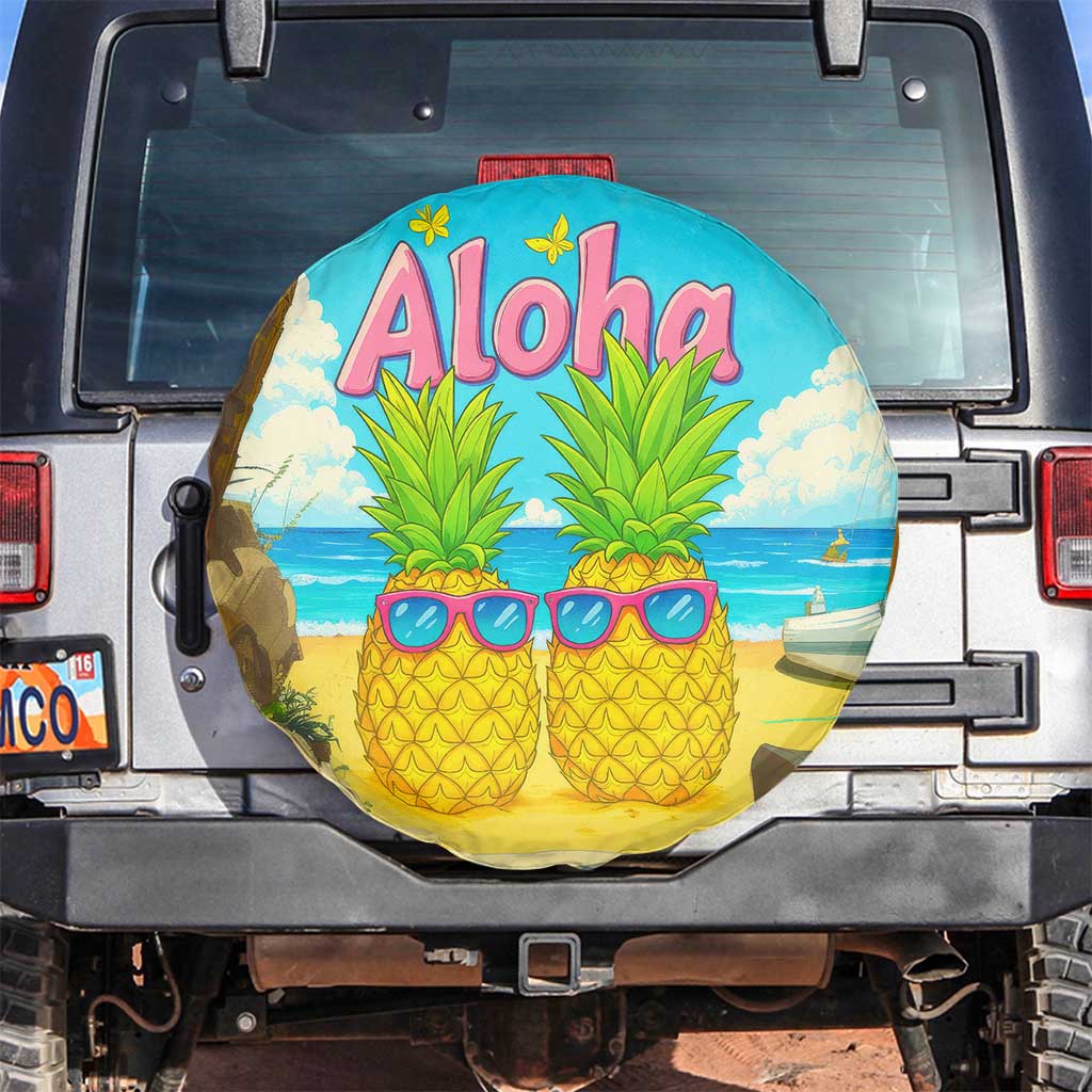Aloha Sunglasses Pineapples Tropical Hawaii Spare Tire Cover Beach Vacation Oasis Summer Vibes TS02 No hole Tropical Blue Print Your Wear