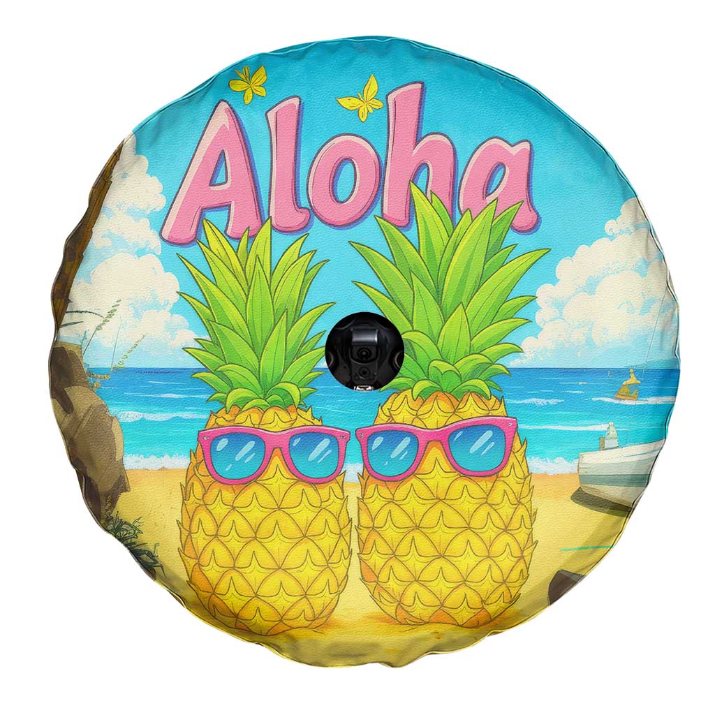 Aloha Sunglasses Pineapples Tropical Hawaii Spare Tire Cover Beach Vacation Oasis Summer Vibes TS02 Print Your Wear