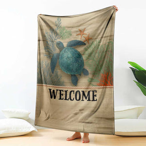 Welcome Sea Turtle Coastal Coral Wood Texture Ocean Throw Blanket TS02 Print Your Wear