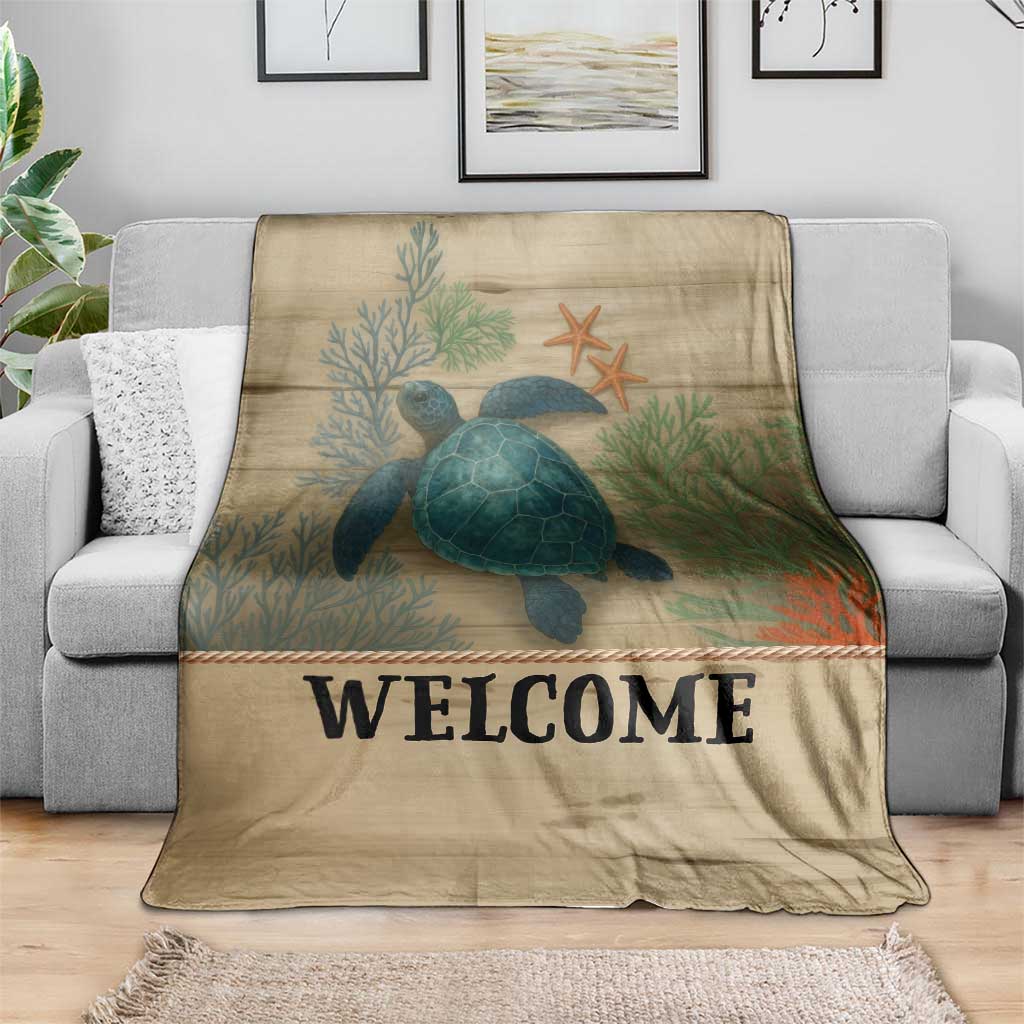 Welcome Sea Turtle Coastal Coral Wood Texture Ocean Throw Blanket TS02 Print Your Wear
