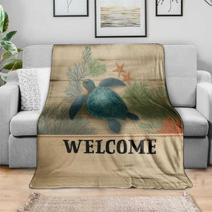 Welcome Sea Turtle Coastal Coral Wood Texture Ocean Throw Blanket TS02 Print Your Wear