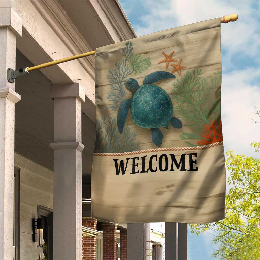 Welcome Sea Turtle Coastal Coral Wood Texture Ocean Garden Flag TS02 Print Your Wear