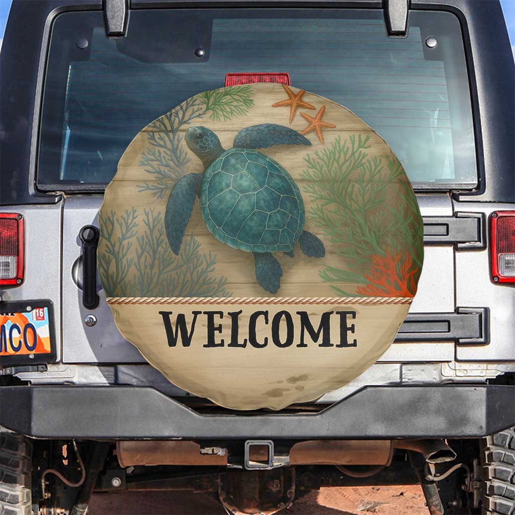 Welcome Sea Turtle Coastal Coral Wood Texture Ocean Spare Tire Cover TS02 No hole Light Oak Print Your Wear