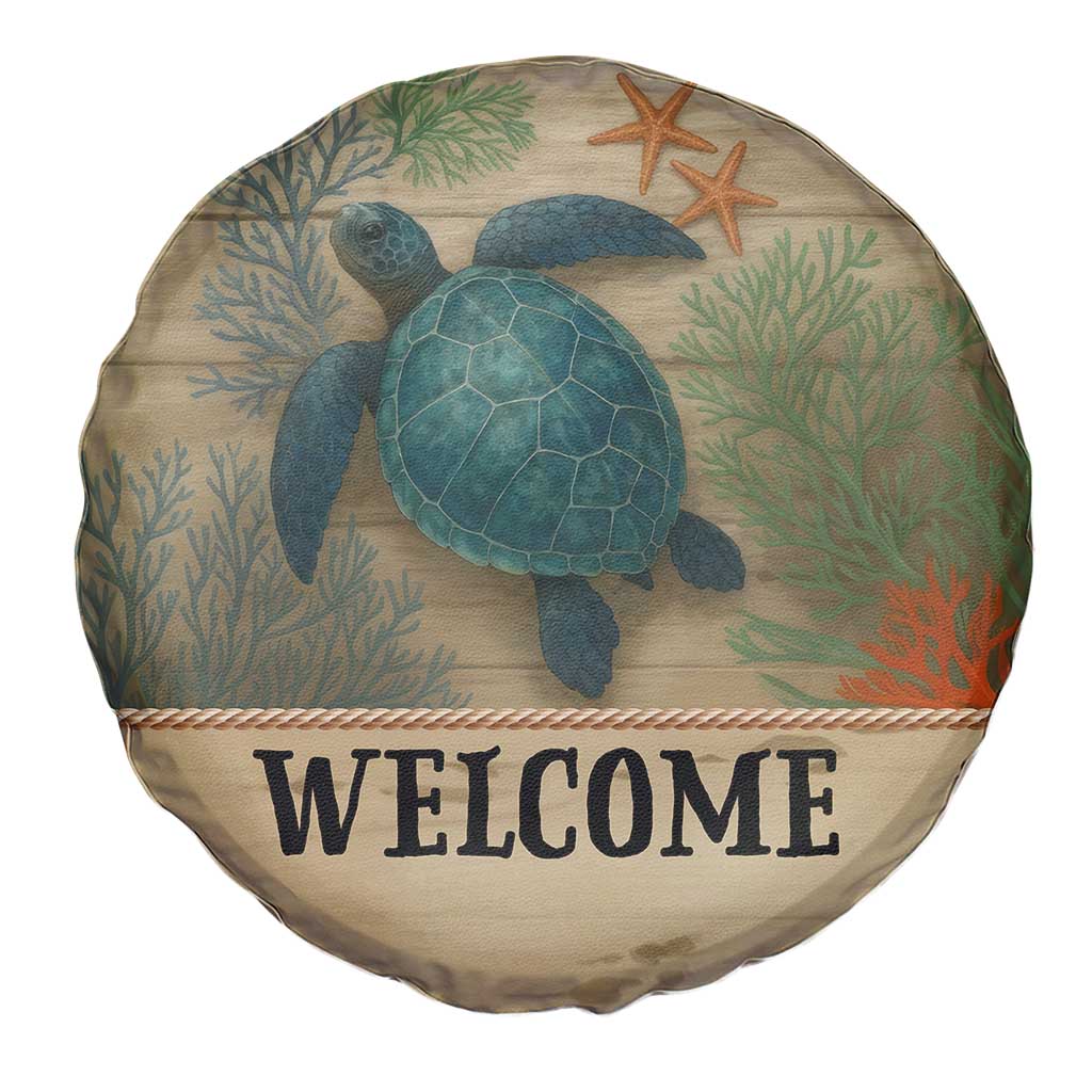 Welcome Sea Turtle Coastal Coral Wood Texture Ocean Spare Tire Cover TS02 Print Your Wear