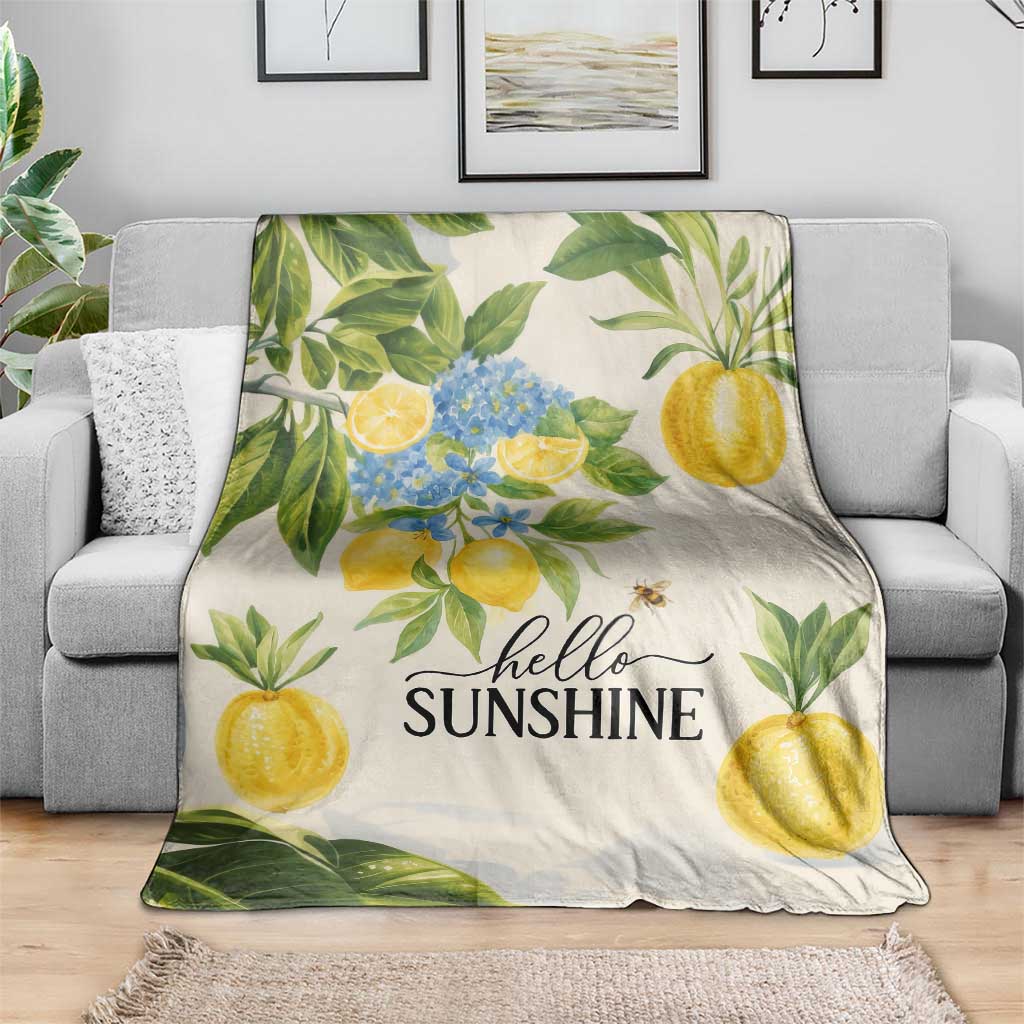 Hello Sunshine Watercolor Lemons and Hydrangeas Floral Throw Blanket