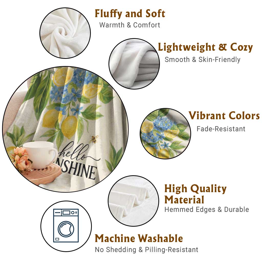 Hello Sunshine Watercolor Lemons and Hydrangeas Floral Throw Blanket