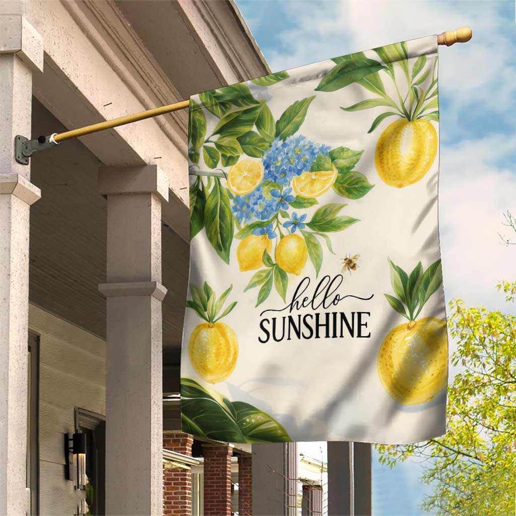 Hello Sunshine Watercolor Lemons and Hydrangeas Floral Garden Flag