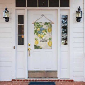 Hello Sunshine Watercolor Lemons and Hydrangeas Floral Garden Flag