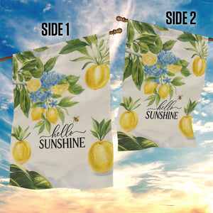 Hello Sunshine Watercolor Lemons and Hydrangeas Floral Garden Flag