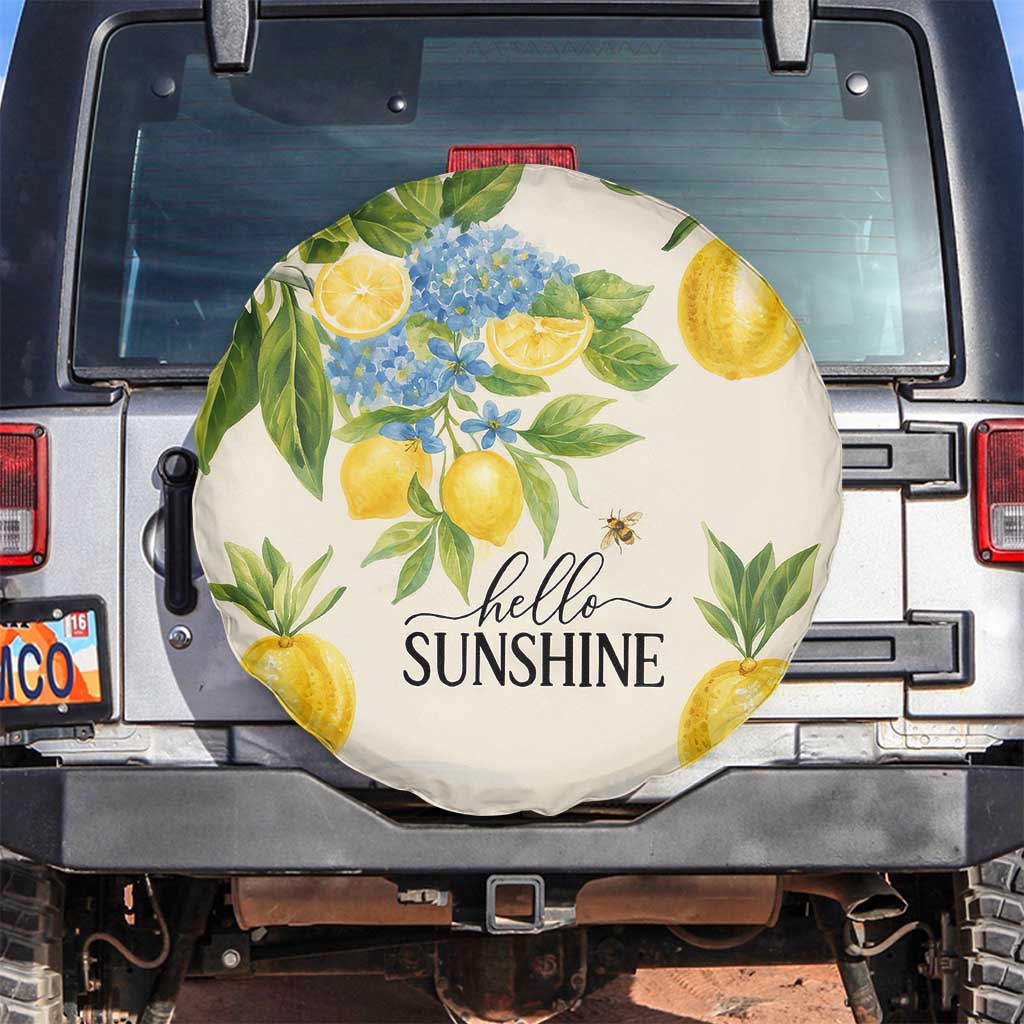 Hello Sunshine Watercolor Lemons and Hydrangeas Floral Spare Tire Cover TS02 No hole Light Beige Print Your Wear