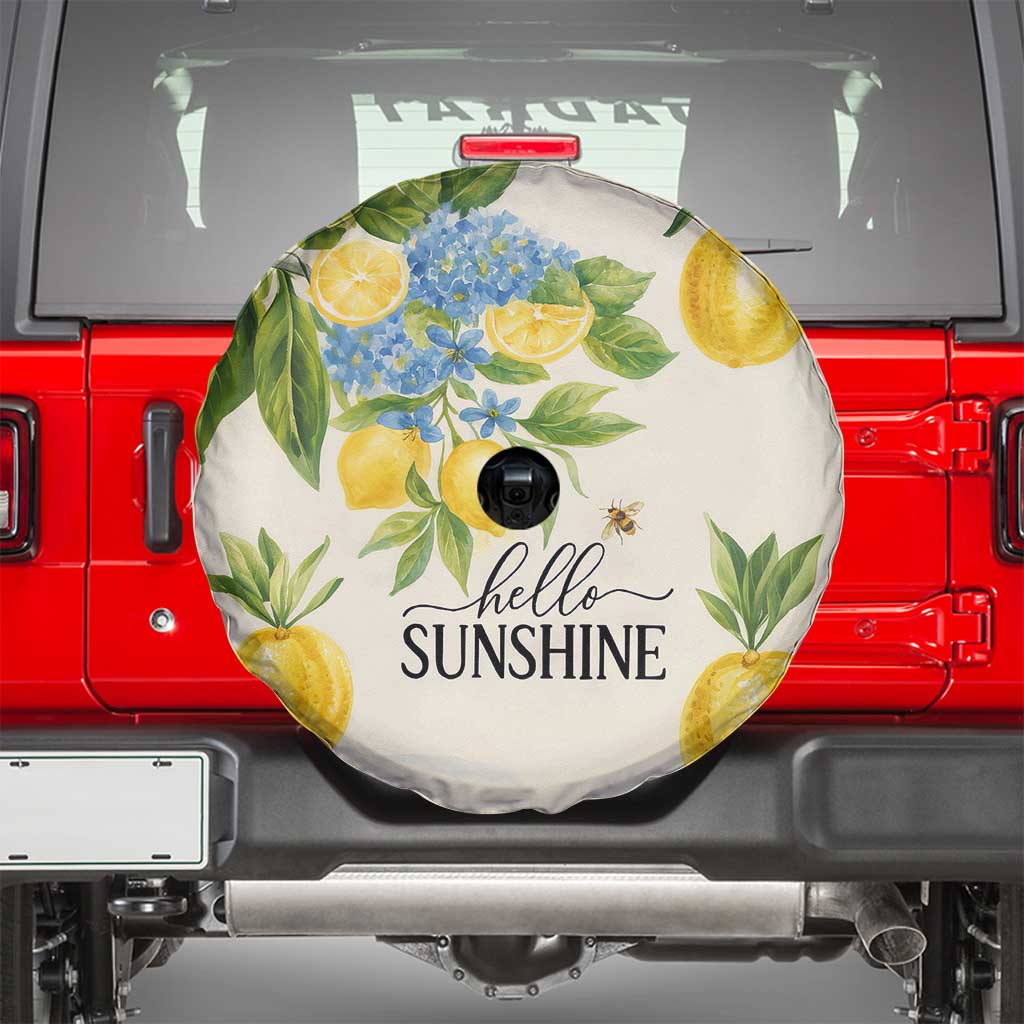 Hello Sunshine Watercolor Lemons and Hydrangeas Floral Spare Tire Cover TS02 Light Beige Print Your Wear