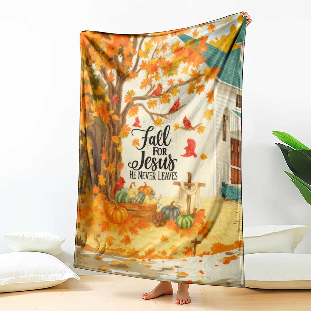 Fall for Jesus He Never Leaves Autumn Church and Pumpkins Throw Blanket TS02 Print Your Wear