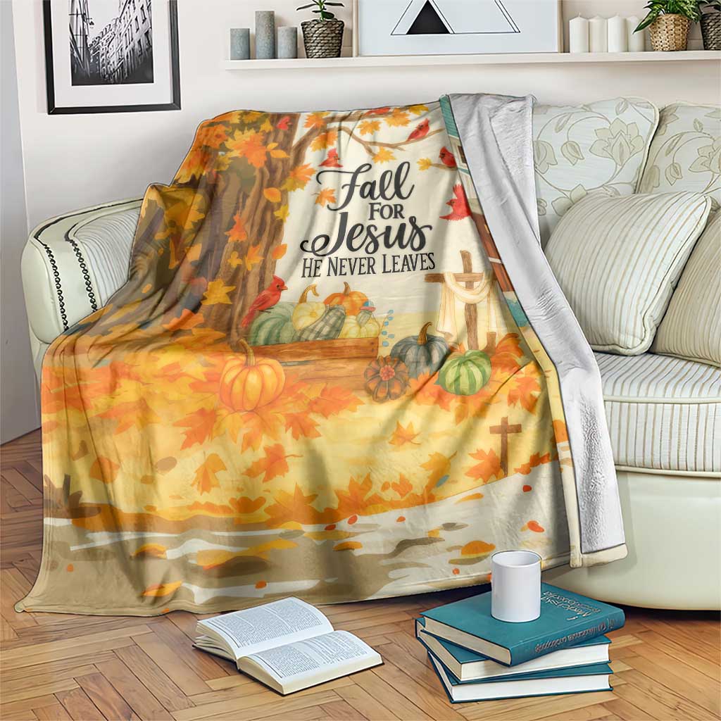 Fall for Jesus He Never Leaves Autumn Church and Pumpkins Throw Blanket TS02 Print Your Wear