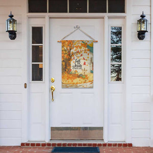 Fall for Jesus He Never Leaves Autumn Church and Pumpkins Garden Flag TS02 Print Your Wear