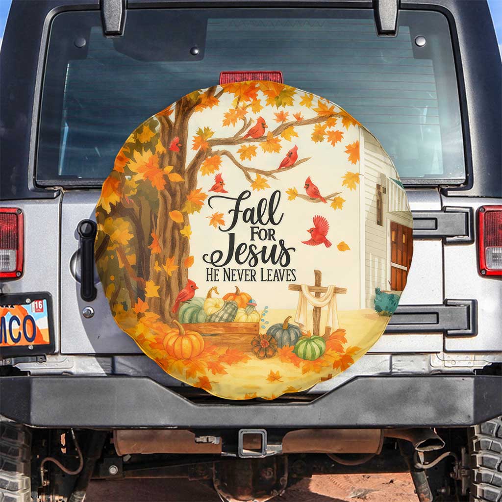 Fall for Jesus He Never Leaves Autumn Church and Pumpkins Spare Tire Cover TS02 No hole Light Beige Print Your Wear